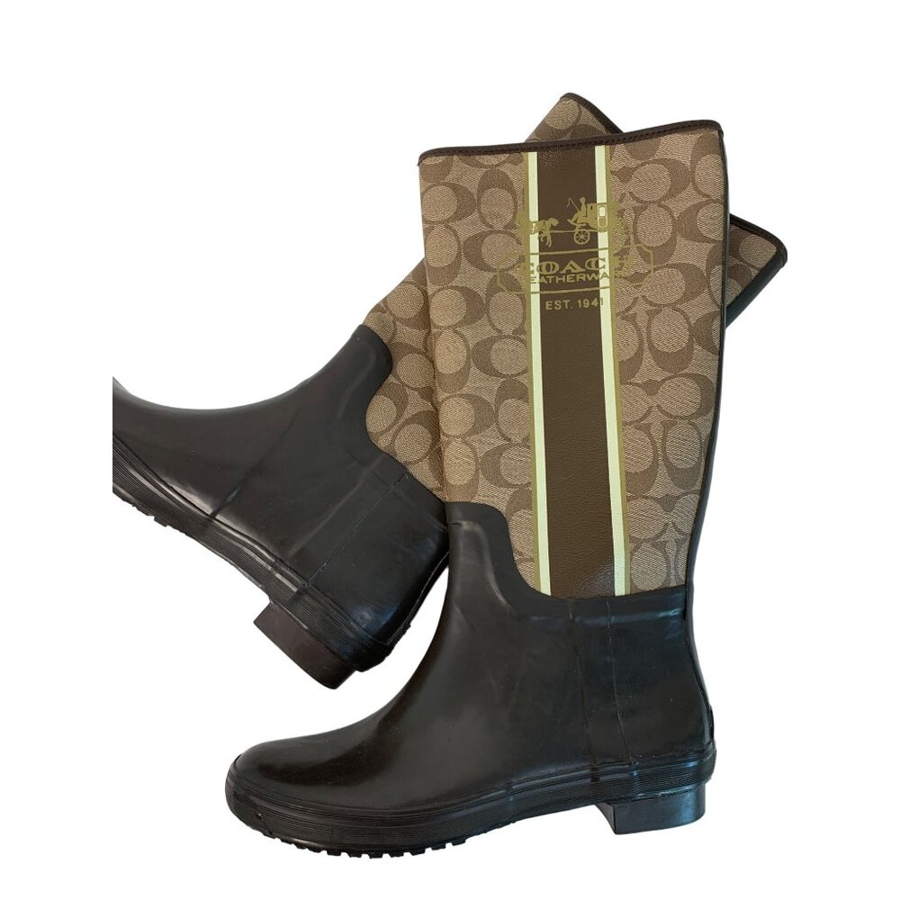 Coach Leatherware Women's Monogram Rain Winter Boots Size 7B Brown 7485 EUC